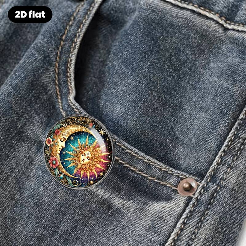 Elegant Bohemian Sun Moon Face Pattern Brooch, Vintage Badge